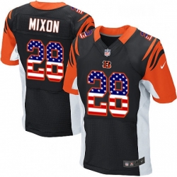 Mens Nike Cincinnati Bengals 28 Joe Mixon Elite Black Home USA Flag Fashion NFL Jersey