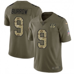 Nike Bengals 9 Joe Burrow Olive Camo Men Stitched NFL Limited 2017 Salute To Service Jersey