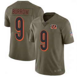 Nike Bengals 9 Joe Burrow Olive Men Stitched NFL Limited 2017 Salute To Service Jersey