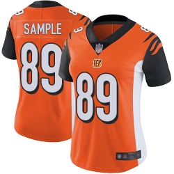 Bengals 89 Drew Sample Orange Alternate Women Stitched Football Vapor Untouchable Limited Jersey