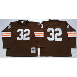 Men Cleveland Browns 32 Jim Brown Brown Long Sleeve M&N Throwback Jersey