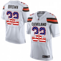 Mens Nike Cleveland Browns 32 Jim Brown Elite White Road USA Flag Fashion NFL Jersey