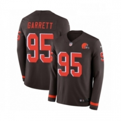 Mens Nike Cleveland Browns 95 Myles Garrett Limited Brown Therma Long Sleeve NFL Jersey