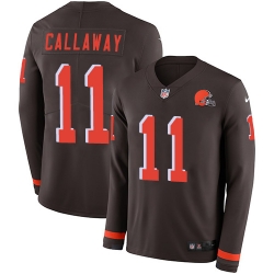 Nike Browns #11 Antonio Callaway Brown Team Color Men Stitched NFL Limited Therma Long Sleeve Jersey