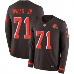 Nike Browns 71 Jedrick Wills JR Brown Team Color Men Stitched NFL Limited Therma Long Sleeve Jersey