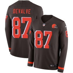 Nike Browns #87 Seth DeValve Brown Team Color Men Stitched NFL Limited Therma Long Sleeve Jersey