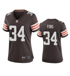 Women Cleveland Browns 34 Jerome Ford Brown Stitched Jersey 28Run Small 29