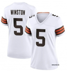 Women Cleveland Browns 5 Jameis Winston White Vapor Limited Stitched Football Jersey