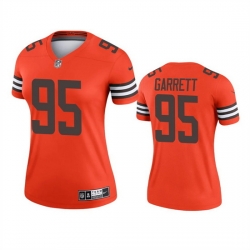 Women Cleveland Browns 95 Myles Garrett Orange Inverted Edition Stitched Jersey
