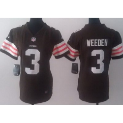 Women Nike Cleveland Browns 3 Brandon Weeden Brown NFL Jerseys