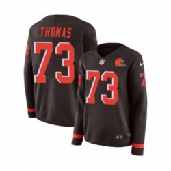 Womens Nike Cleveland Browns 73 Joe Thomas Limited Brown Therma Long Sleeve NFL Jersey