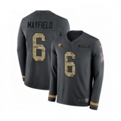 Youth Nike Cleveland Browns 6 Baker Mayfield Limited Black Salute to Service Therma Long Sleeve NFL Jersey