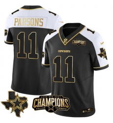 Men Dallas Cowboys 11 Micah Parsons Black White Gold 2023 F U S E  NFC East Champions Patch Stitched Football Jersey