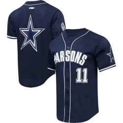 Men Dallas Cowboys 11 Micah Parsons Navy Pro Standard Mesh Button Up Stitched Baseball Jersey