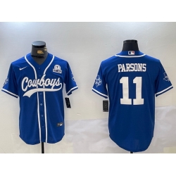 Men Dallas Cowboys 11 Micah Parsons Royal With Patch Cool Base Stitched Baseball Jersey 2