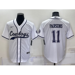 Men Dallas Cowboys 11 Micah Parsons White Cool Base Stitched Baseball Jersey