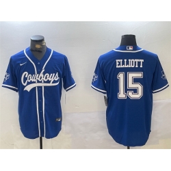 Men Dallas Cowboys 15 Ezekiel Elliott Royal With Patch Cool Base Stitched Baseball Jersey