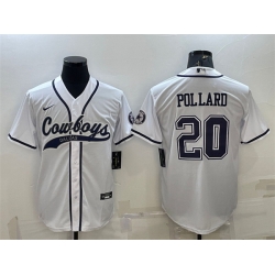 Men Dallas Cowboys 20 Tony Pollard White With Patch Cool Base Stitched Baseball Jersey