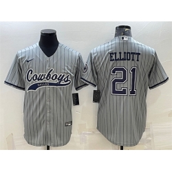 Men Dallas Cowboys 21 Ezekiel Elliott Grey With Patch Cool Base Stitched Baseball Jersey