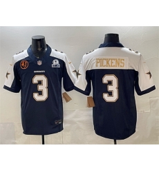 Men Dallas Cowboys 3 George pickens Navy F U S E  With John Madden Patch  26 Established In 1960 Patch Thanksgiving Vapor Limited Stitched Football Jersey