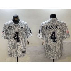 Men Dallas Cowboys 4 Dak Prescott 2024 F U S E Arctic Camo Salute To Service Limited Stitched Football Jersey