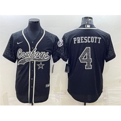 Men Dallas Cowboys 4 Dak Prescott Black Reflective With Patch Cool Base Stitched Baseball Jersey