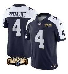 Men Dallas Cowboys 4 Dak Prescott Navy White 2023 F U S E  NFC East Champions Patch Stitched Football Jersey