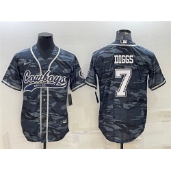 Men Dallas Cowboys 7 Trevon Diggs Grey Camo With Patch Cool Base Stitched Baseball Jersey