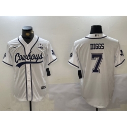 Men Dallas Cowboys 7 Trevon Diggs White With Patch Cool Base Stitched Baseball Jersey