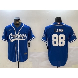 Men Dallas Cowboys 88 CeeDee Lamb Royal With Patch Cool Base Stitched Baseball Jersey 2