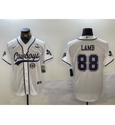 Men Dallas Cowboys 88 CeeDee Lamb White With Patch Cool Base Stitched Baseball Jersey 1