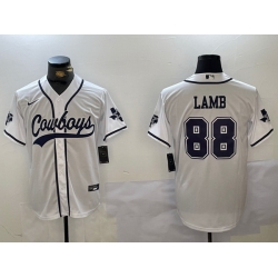 Men Dallas Cowboys 88 CeeDee Lamb White With Patch Cool Base Stitched Baseball Jersey 2