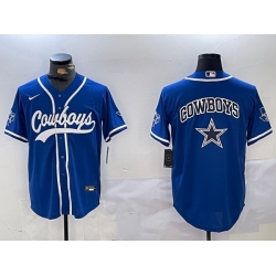 Men Dallas Cowboys Big Logo Royal With Patch Cool Base Stitched Baseball Jersey 7