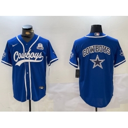 Men Dallas Cowboys Big Logo Royal With Patch Cool Base Stitched Baseball Jersey