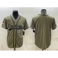 Men Dallas Cowboys Blank Olive Salute To Service Cool Base Stitched Baseball Jersey