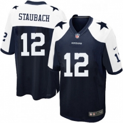 Mens Nike Dallas Cowboys 12 Roger Staubach Game Navy Blue Throwback Alternate NFL Jersey