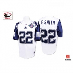 Mitchell and Ness Dallas Cowboys 22 Emmitt Smith Authentic White 75TH Patch Throwback NFL Jersey