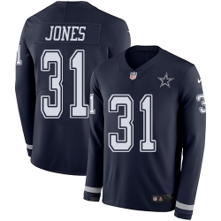 Nike Cowboys #31 Byron Jones Navy Blue Team Color Men Stitched NFL Limited Therma Long Sleeve Jersey