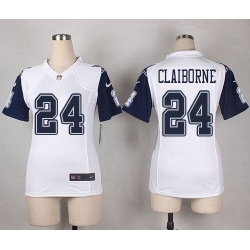 Nike Cowboys 24 Morris Claiborne White Womens Stitched NFL Elite Rush Jersey