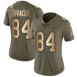 Nike Cowboys #84 Jay Novacek Olive Gold Womens 2017 Salute to Service NFL Limited Jersey