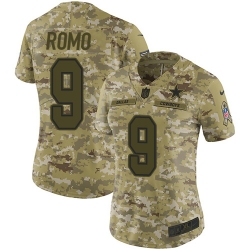 Nike Cowboys #9 Tony Romo Camo Women Stitched NFL Limited 2018 Salute to Service Jersey