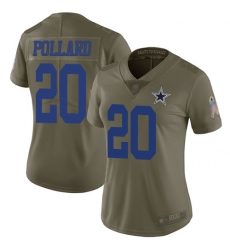 Women Cowboys 20 Tony Pollard Olive Stitched Football Limited 2017 Salute to Service Jersey