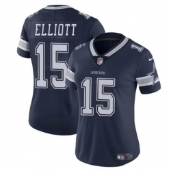 Women Dallas Cowboys 15 Ezekiel Elliott Navy Vapor Limited Stitched Football Jersey
