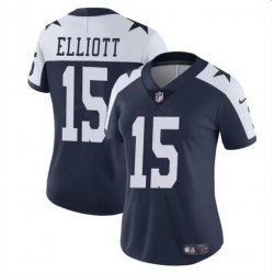 Women Dallas Cowboys 15 Ezekiel Elliott Navy White Vapor Thanksgiving Limited Stitched Football Jersey