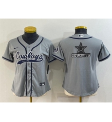 Women Dallas Cowboys Grey Team Big Logo With Patch Cool Base Stitched Baseball Jersey