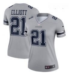 Women Nike Cowboys 21 Ezekiel Elliott Gray Women Inverted Legend Jersey