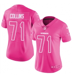 Womens Nike Cowboys #71 La el Collins Pink  Stitched NFL Limited Rush Fashion Jersey