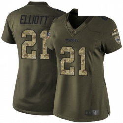 Womens Nike Dallas Cowboys 21 Ezekiel Elliott Elite Green Salute to Service NFL Jersey