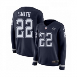 Womens Nike Dallas Cowboys 22 Emmitt Smith Limited Navy Blue Therma Long Sleeve NFL Jersey