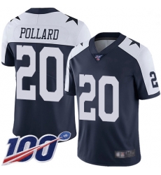 Youth Cowboys 20 Tony Pollard Navy Blue Thanksgiving Stitched Football 100th Season Vapor Throwback Limited Jersey